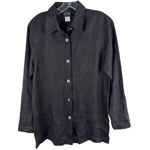 20 South Women Medium Linen Black Button Front Long Sleeve Minimalist Lagenlook